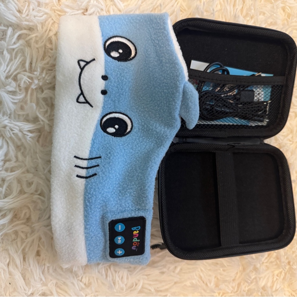 Blue & White Cute Cat Bluetooth Headband with Controls